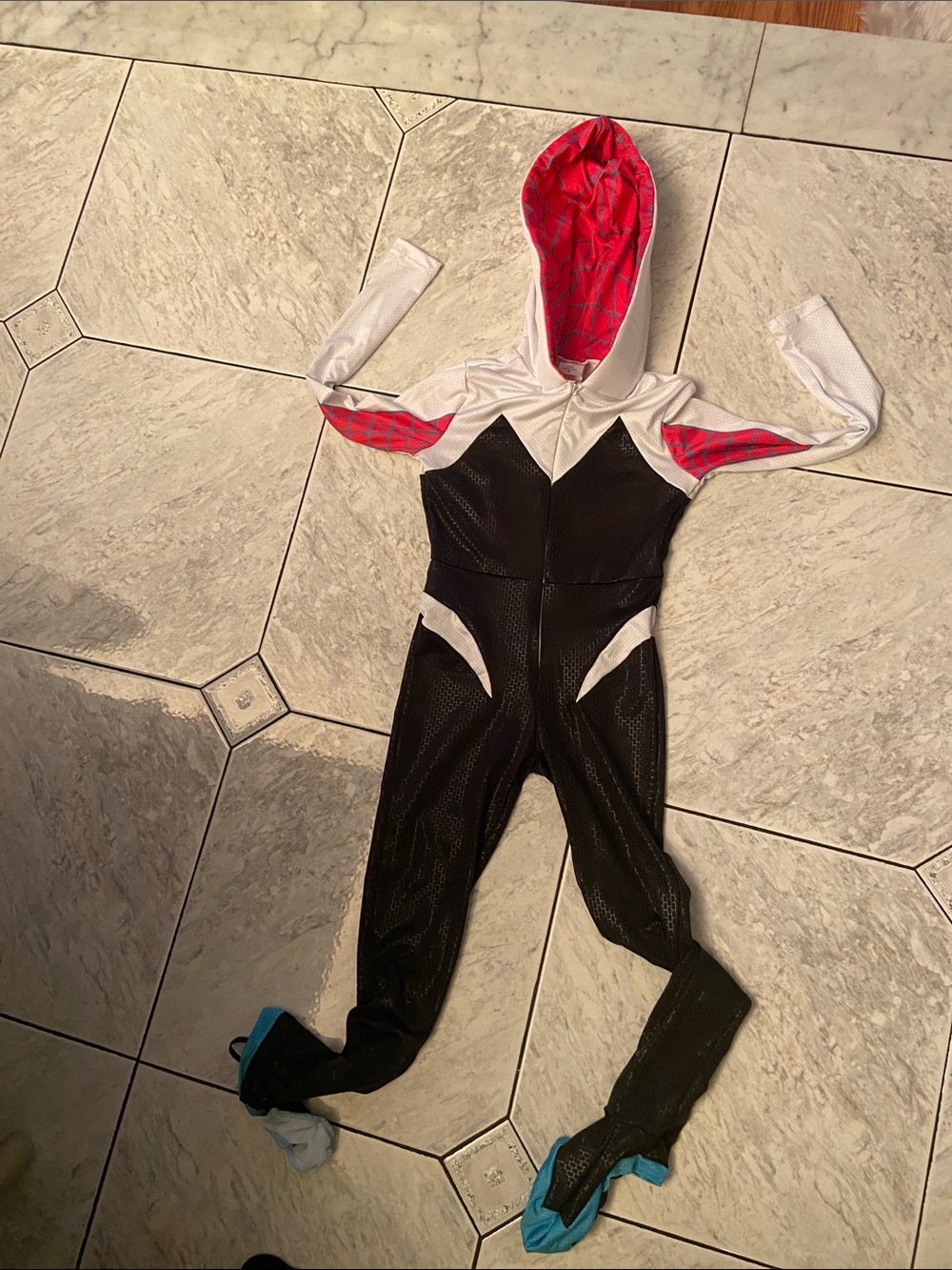 Kids Black and White Spider-Hooded Costume with no bag one piece